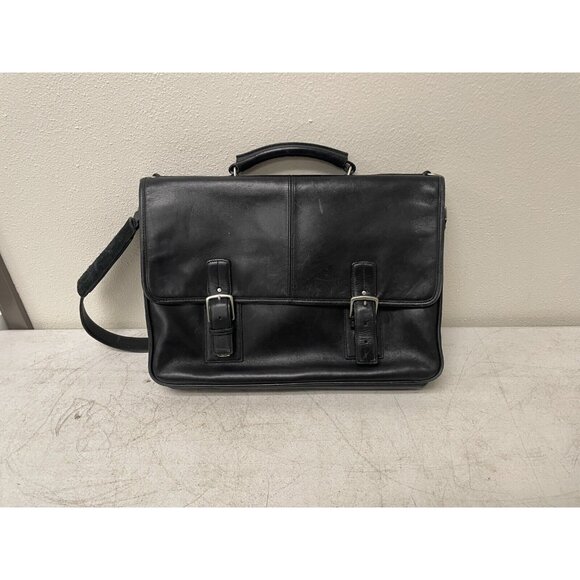 COACH F06455 THOMPSON BLACK LEATHER W/SILVR BRIEF BRIEFCASE LAPTOP MESSENGER BAG - Picture 1 of 8